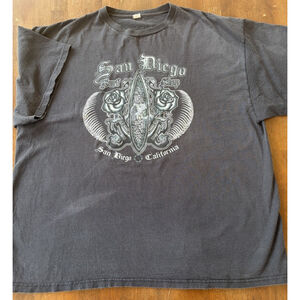 Vintage San Diego Surf Shop Tee XXL Y2K Delta Pro Weight Faded Black Graphic